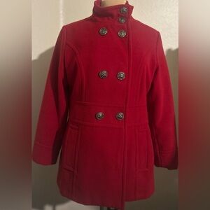 Liz Claiborne Red Double-Breasted Pea Coat
